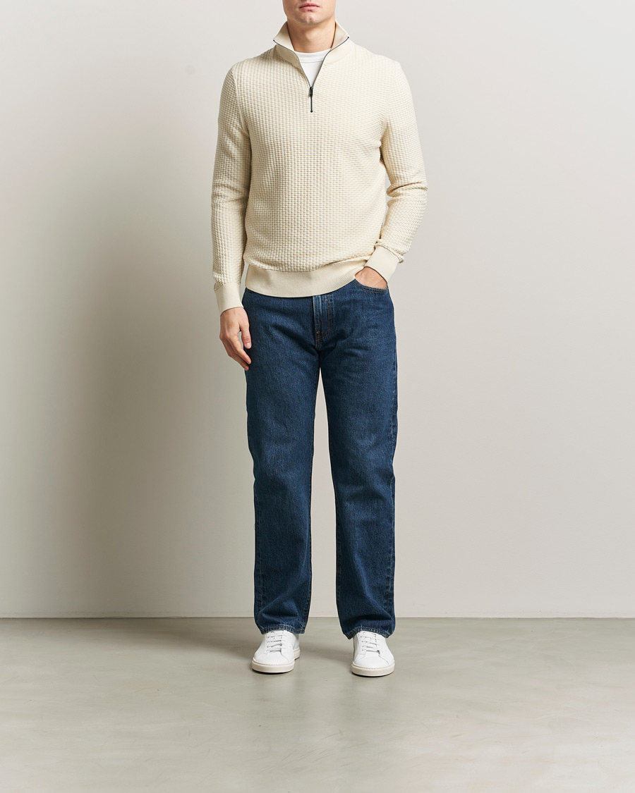 Herren | Pullover | BOSS BLACK | Ulicio Structured Knitted Half Zip Open White