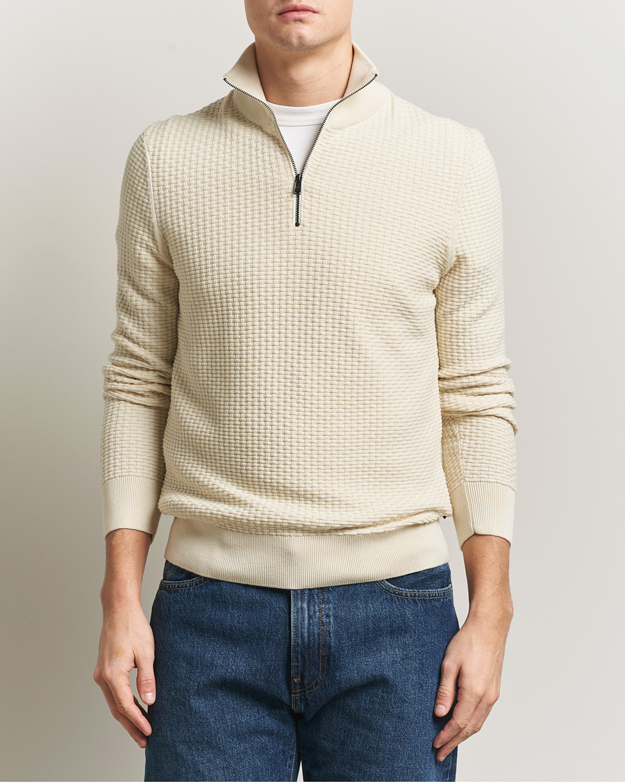 Herren | Pullover | BOSS BLACK | Ulicio Structured Knitted Half Zip Open White