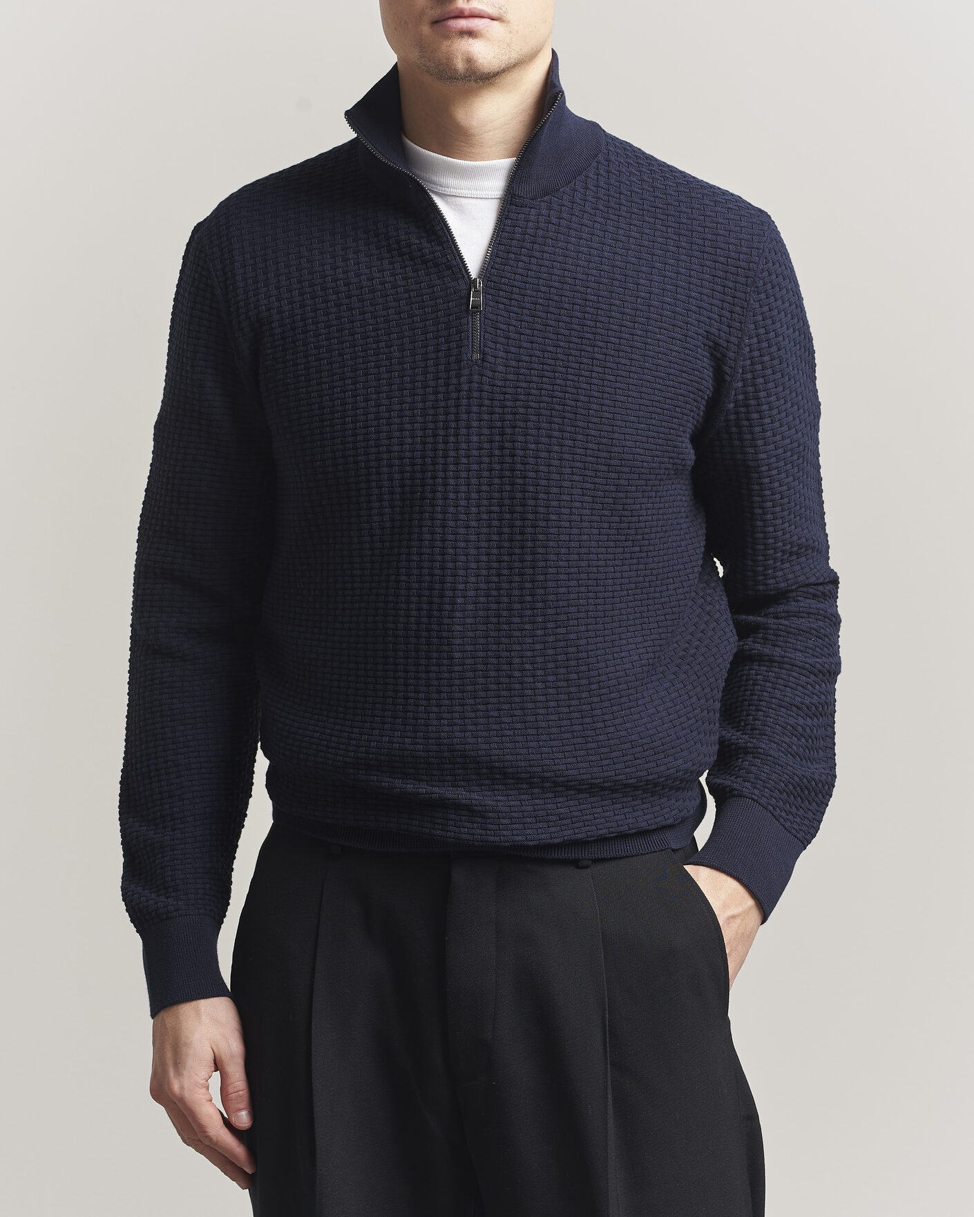 Herren | Pullover | BOSS BLACK | Ulicio Structured Knitted Half Zip Dark Blue