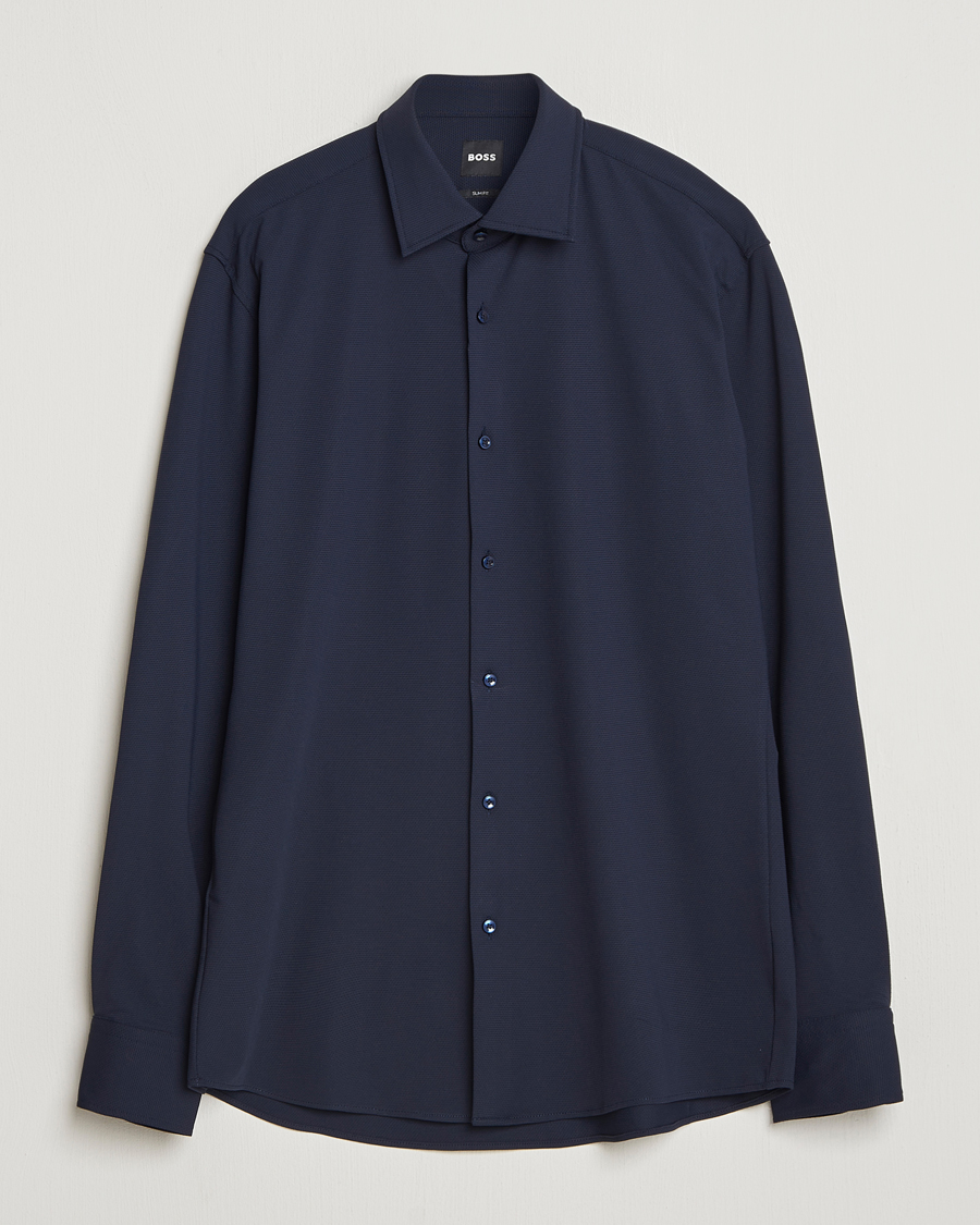 Herren | Hemden | BOSS BLACK | Hank Structured Jersey Shirt Dark Blue