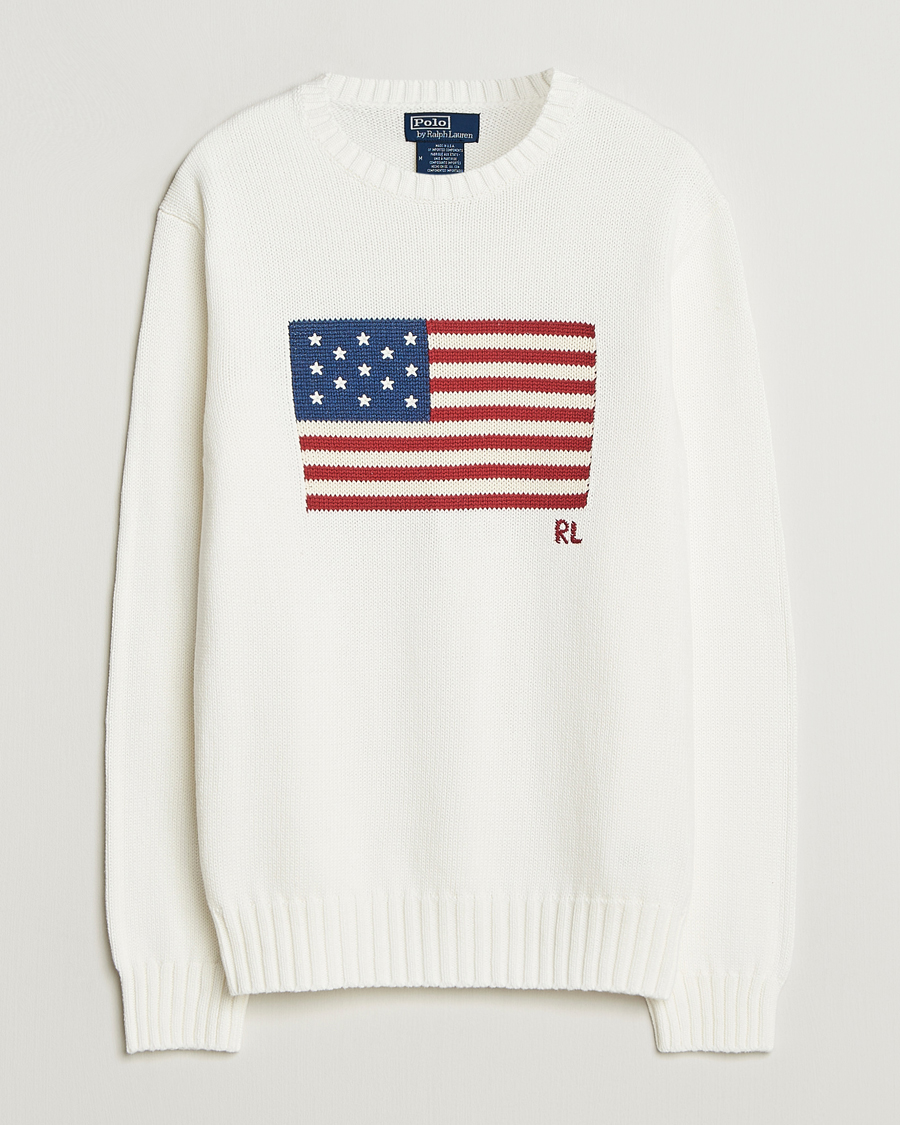 Herren | Pullover | Polo Ralph Lauren | Cotton Flag Sweater Deckwash White