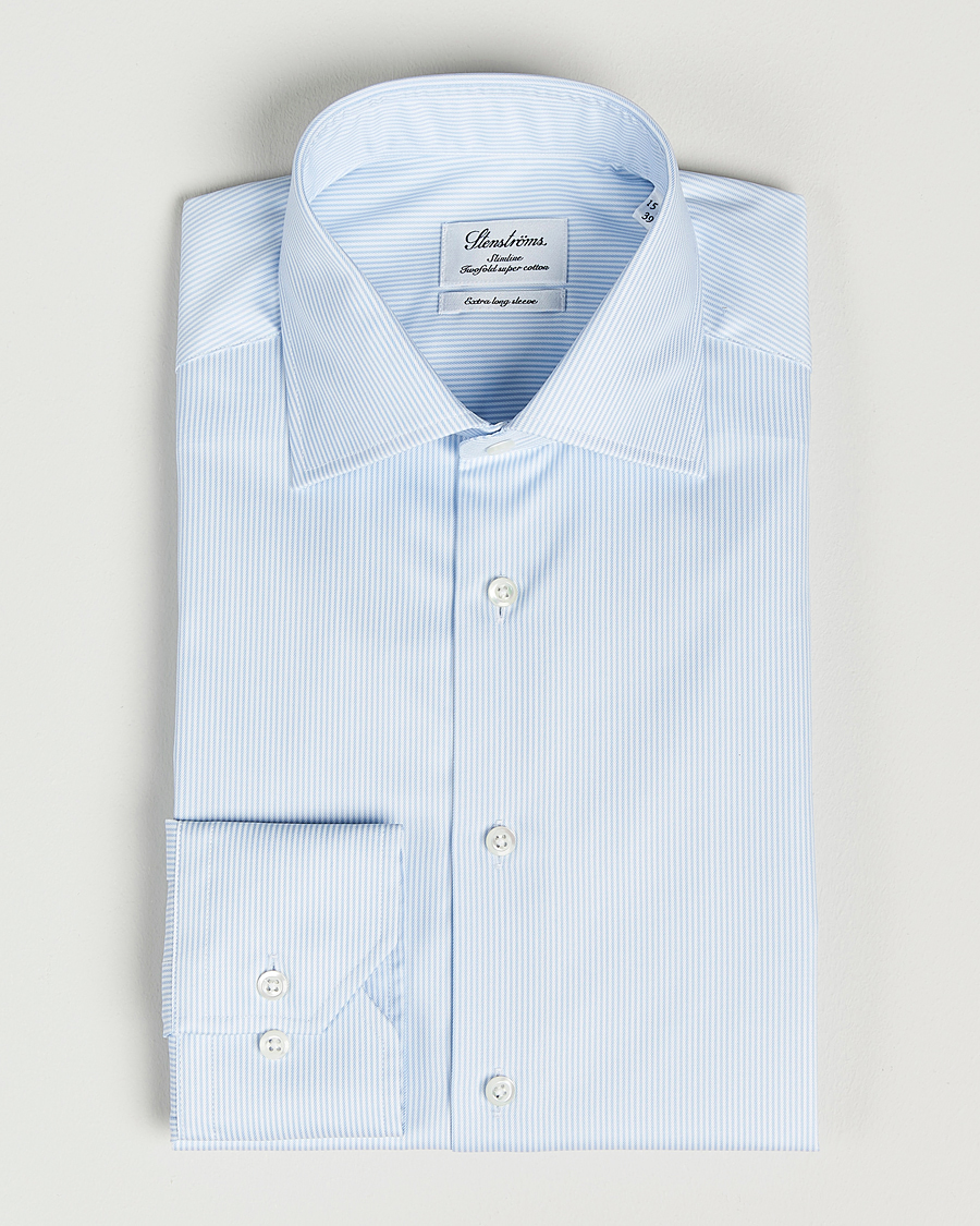 Herren | Hemden | Stenströms | Slimline X-Long Sleeve Shirt White/Blue