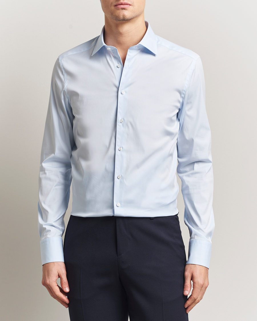 Herren | Hemden | Stenströms | Slimline Cotton Stretch Shirt Light Blue
