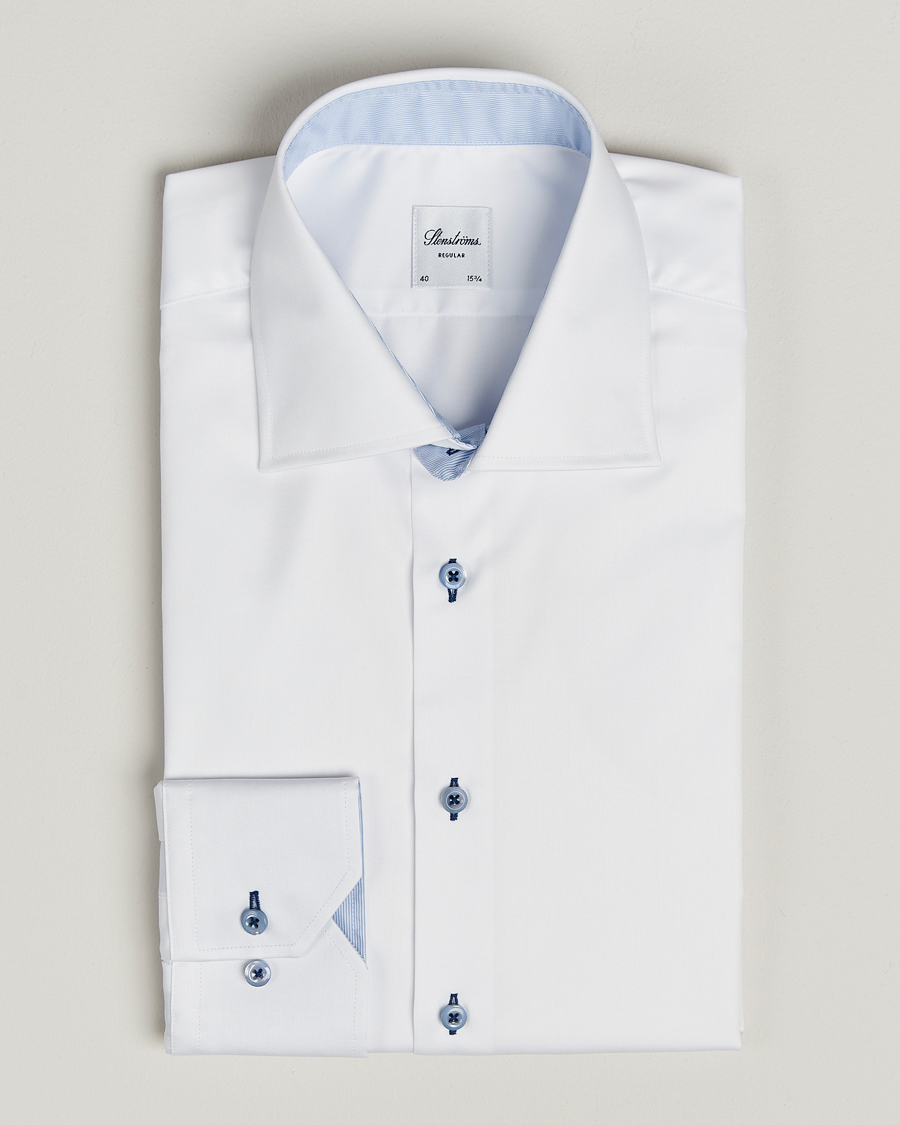 Herren | Hemden | Stenströms | Regular Fit Contrast Cut Away Shirt White