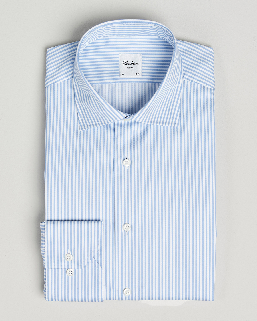 Herren | Hemden | Stenströms | Regular Fit Striped Cut Away Shirt Blue/White