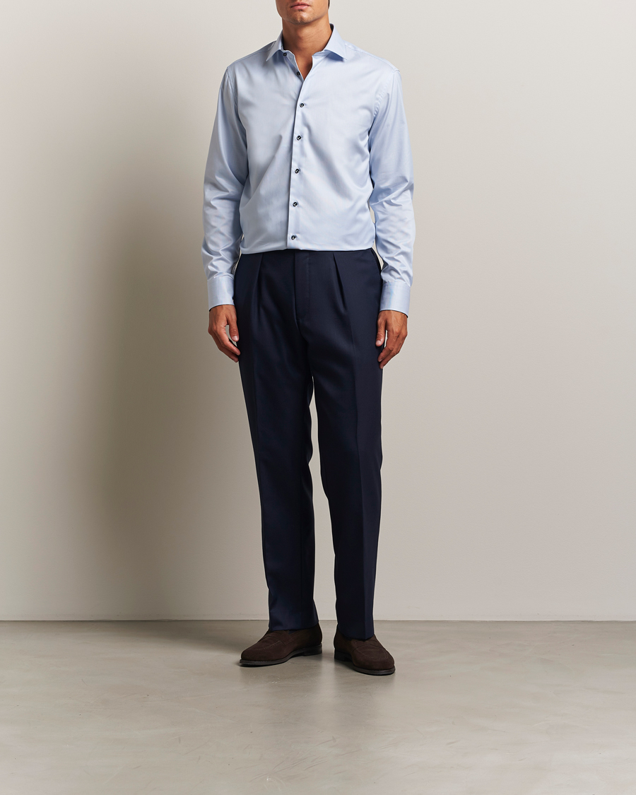 Herren | Hemden | Stenströms | Regular Fit Contrast Cotton Shirt White/Blue