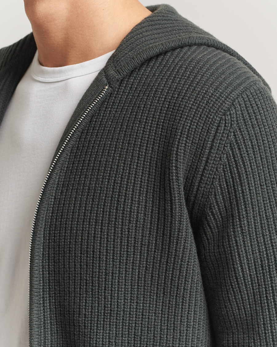 Herren | Pullover | Samsøe Samsøe | Isak Heavy Knitted Full Zip Hoodie Dark Evergreen