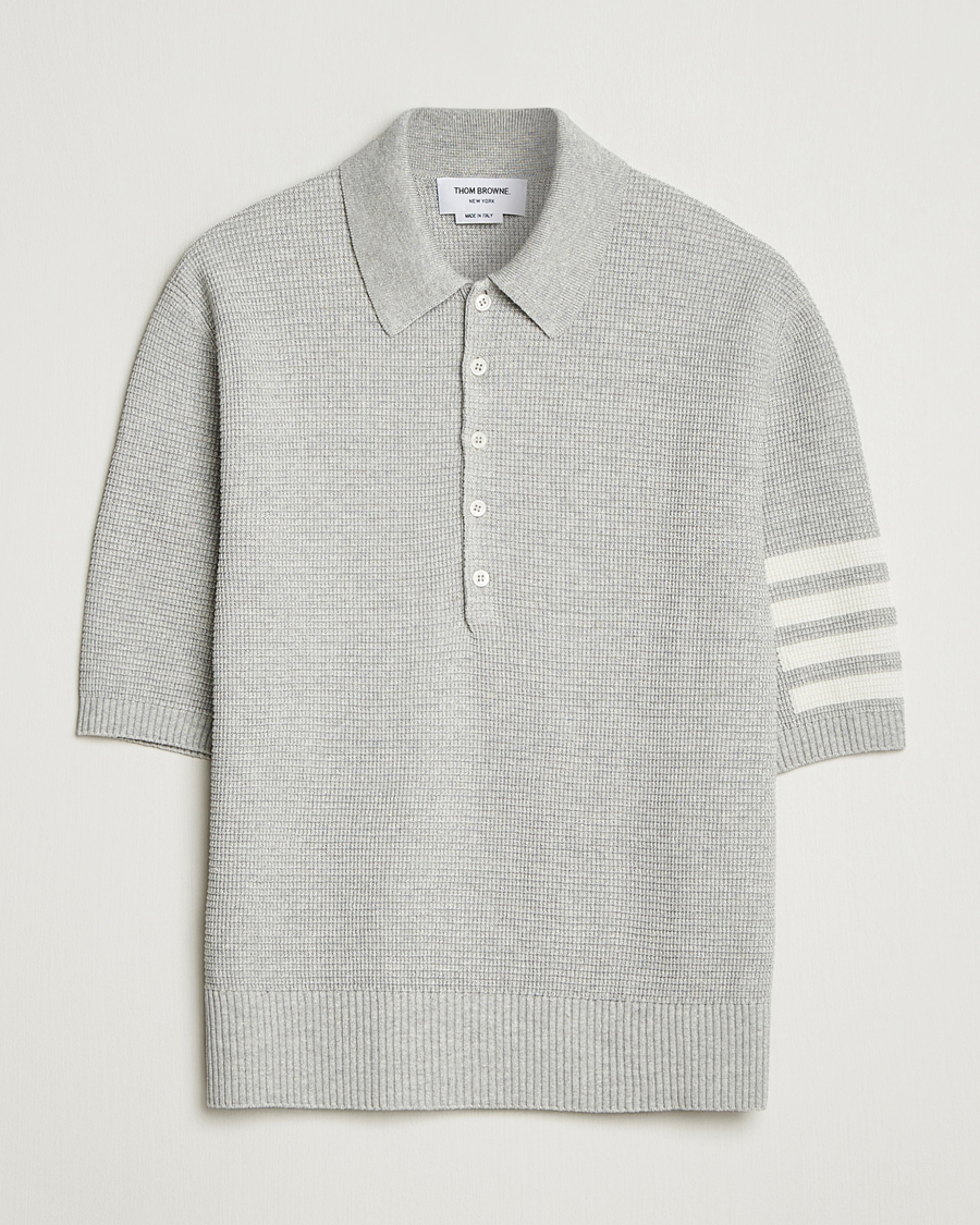 Herren | Poloshirts | Thom Browne | Textured 4 Bar Knitted Polo Light Grey