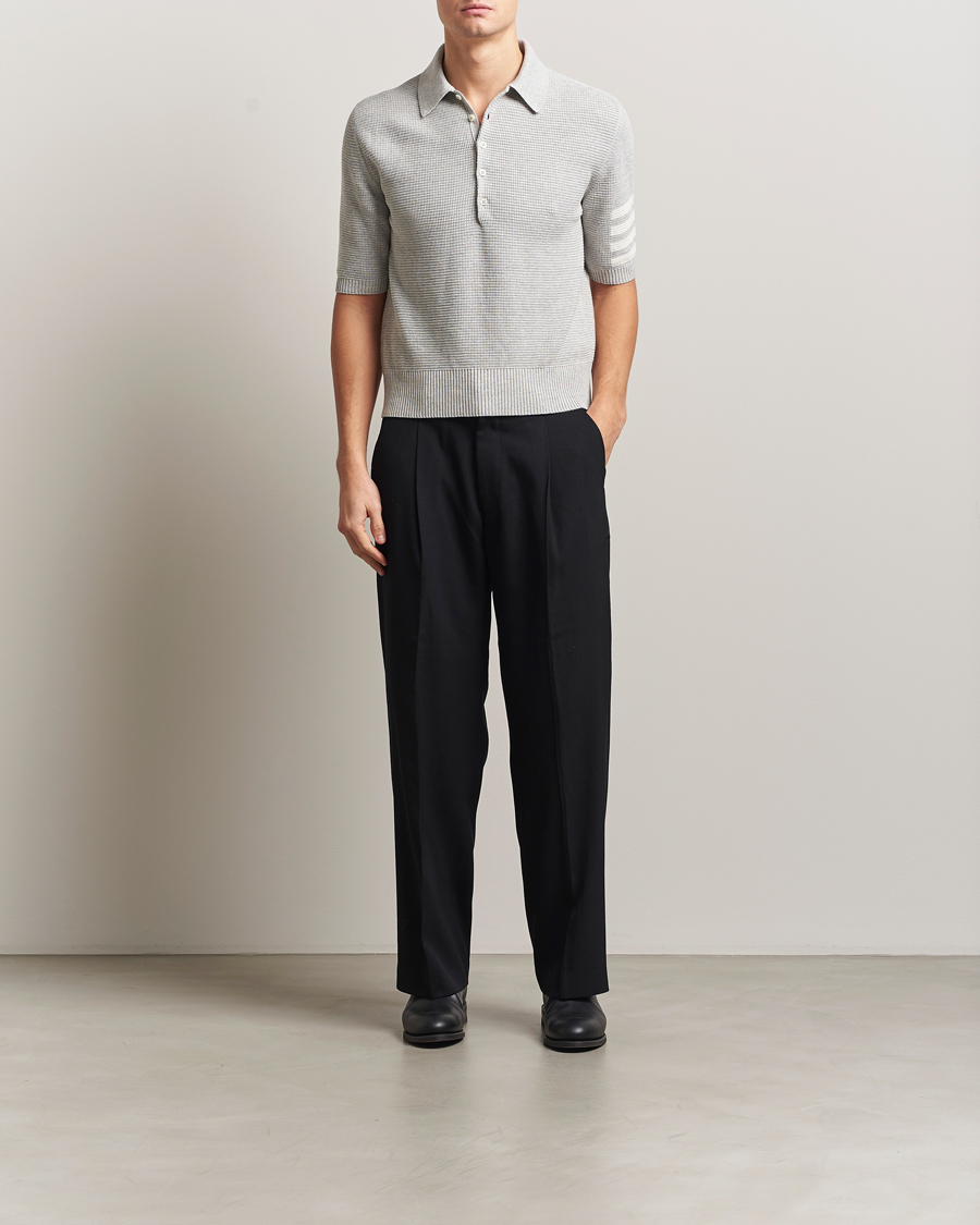 Herren | Poloshirts | Thom Browne | Textured 4 Bar Knitted Polo Light Grey