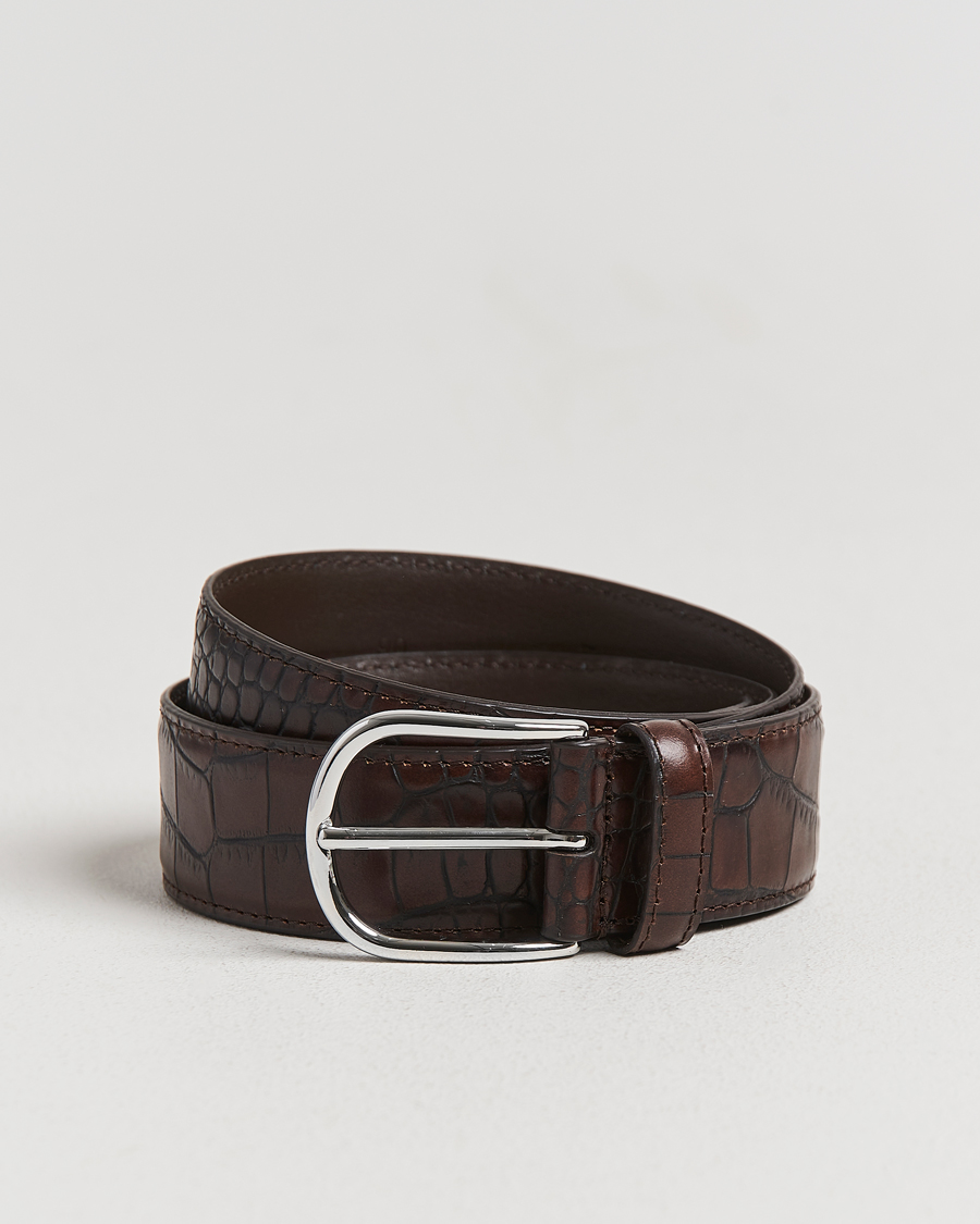 Herren | Gürtel | Anderson's | Embossed 3,5cm Leather Belt Brown