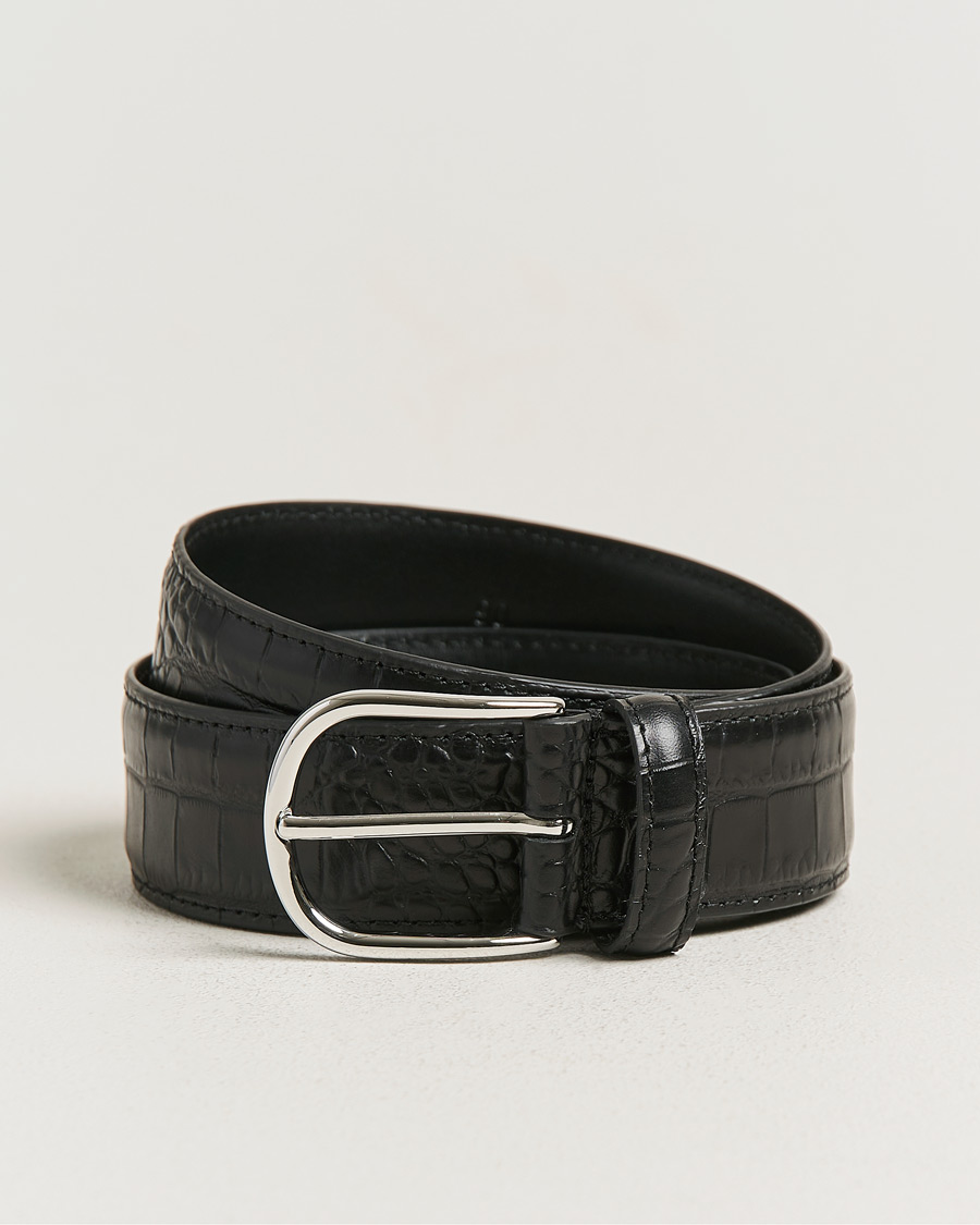 Herren | Gürtel | Anderson's | Embossed 3,5cm Leather Belt Black