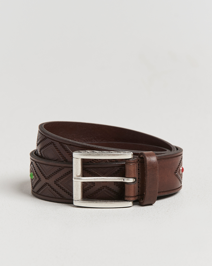 Herren | Gürtel | Anderson's | Diamond Pattern Western 3,5cm Belt Brown