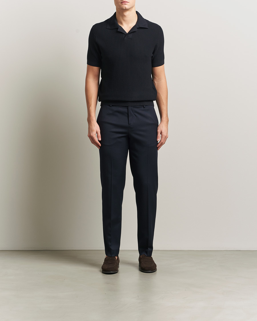 Herren | Pullover | Brioni | Knitted Rib Wool Polo Navy
