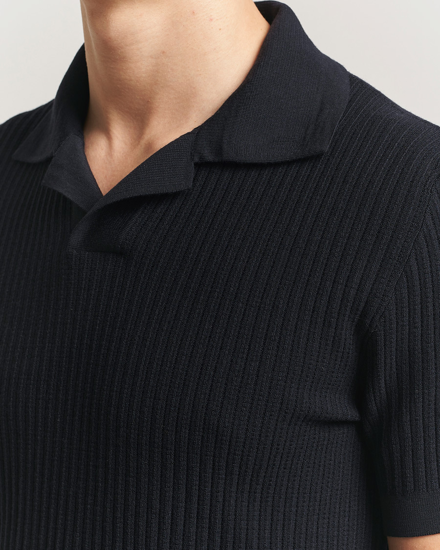 Herren | Pullover | Brioni | Knitted Rib Wool Polo Navy