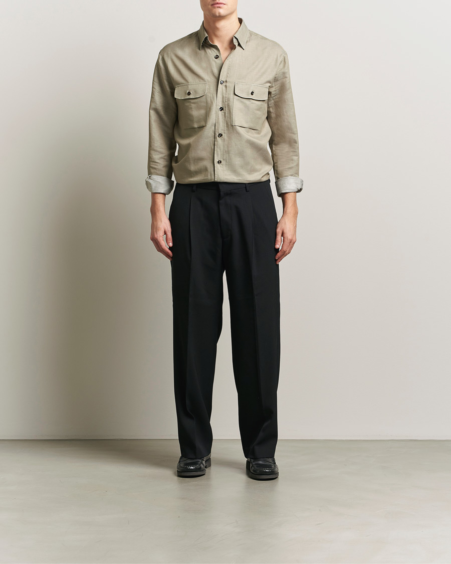 Herren | Hemden | Brioni | Cotton/Linen Overshirt Olive