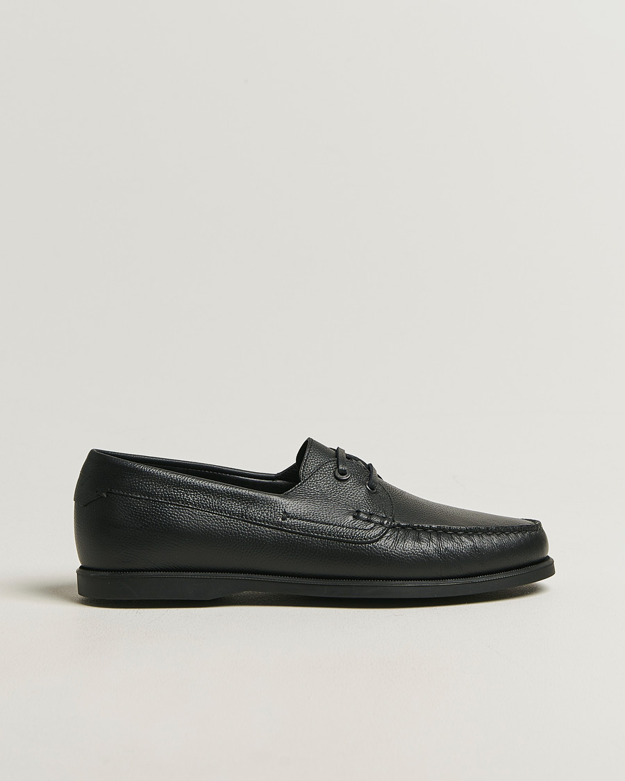 Herren | Segelschuhe | Brioni | Grain Leather Boat Shoes Black Calf