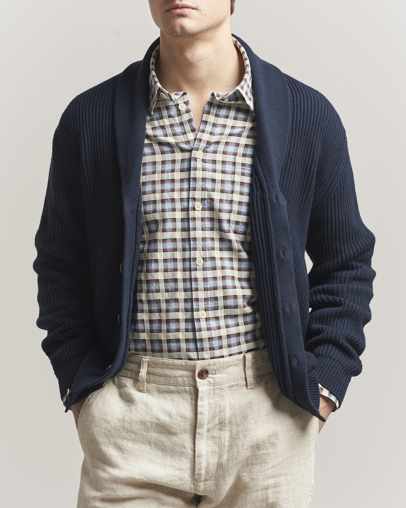 Herren | Pullover | Altea | Cotton/Cashmere Shawl Cardigan Navy