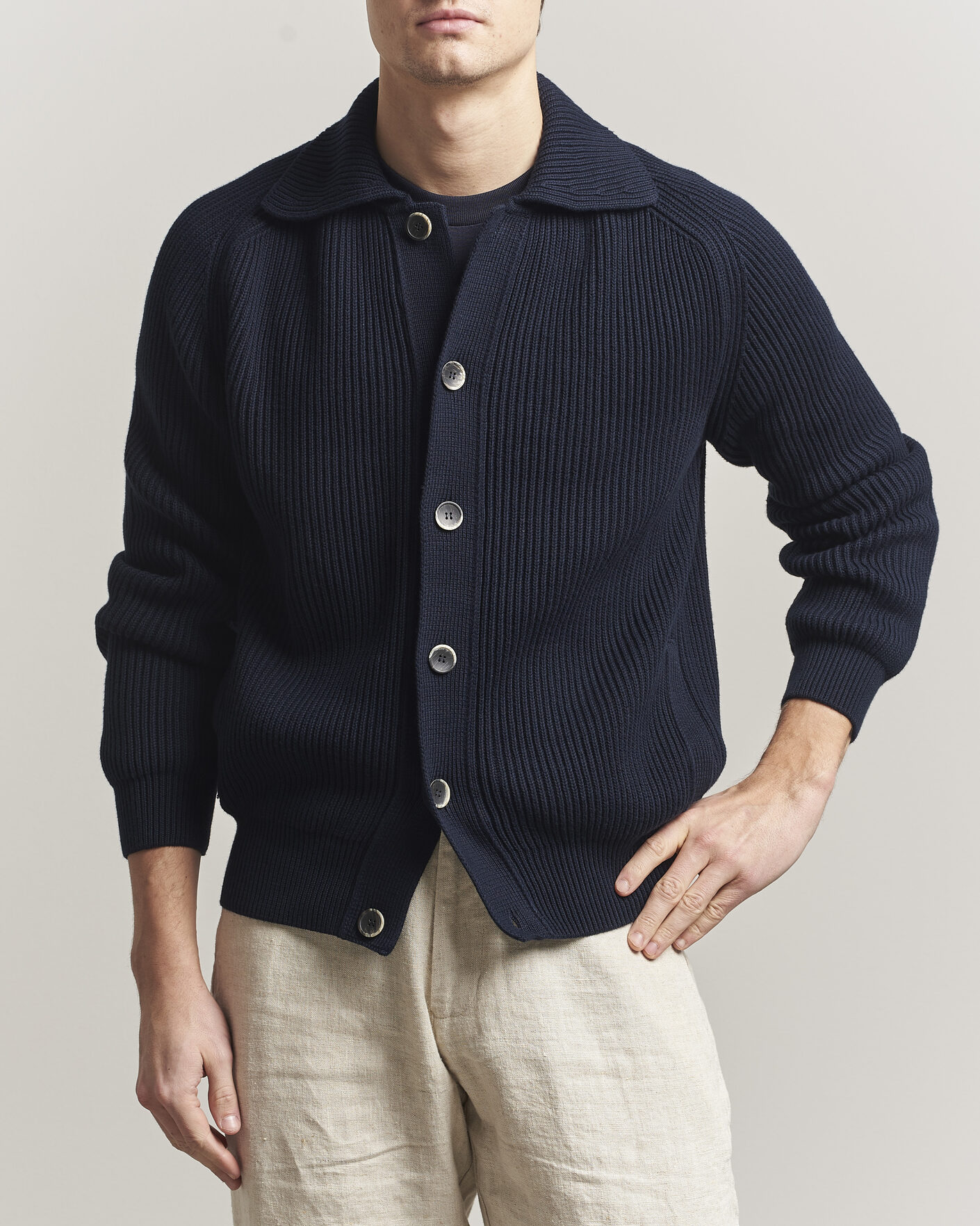 Herren | Pullover | Altea | Cotton Rib Cardigan Jacket Navy