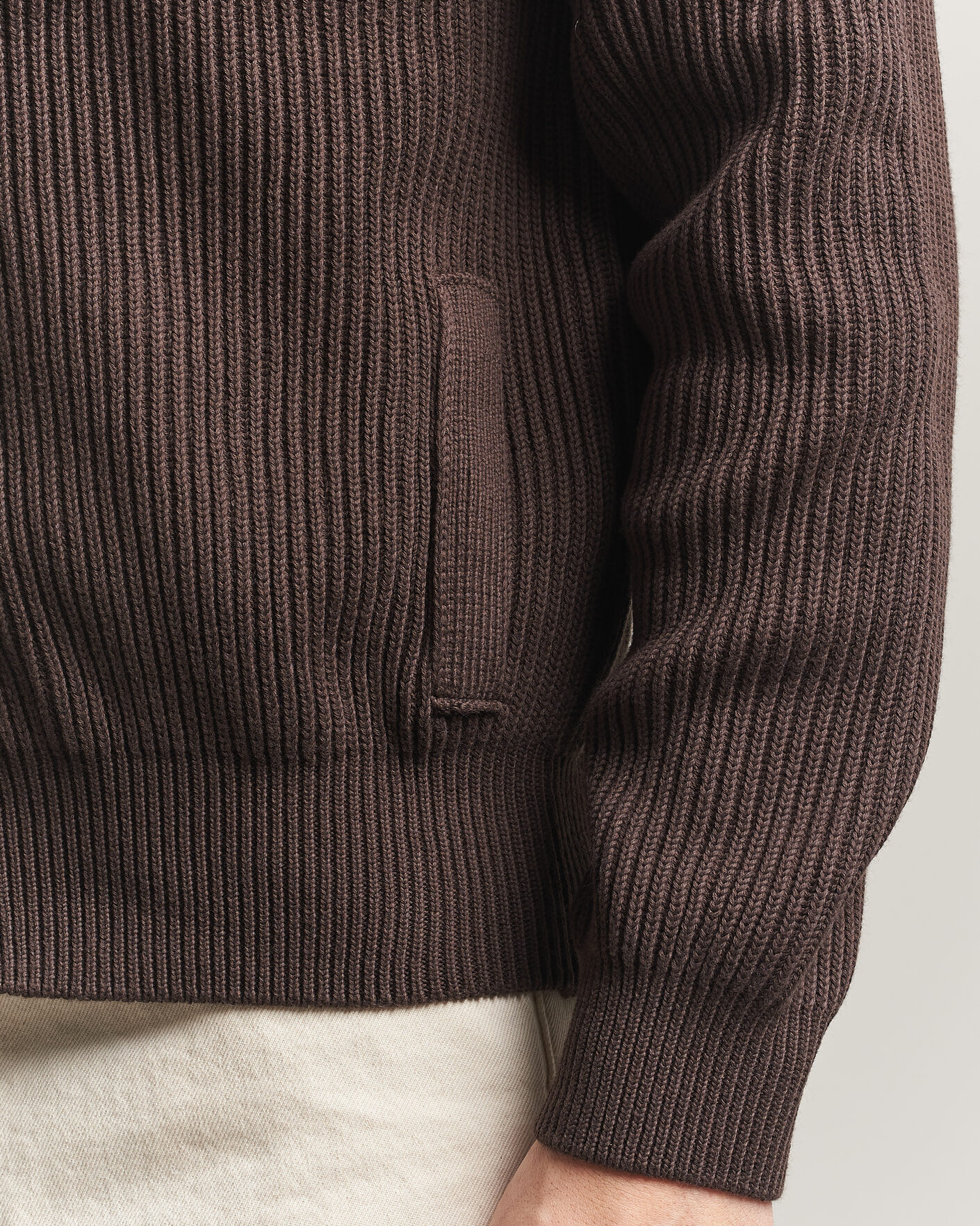 Herren | Pullover | Altea | Cotton Rib Cardigan Jacket Dark Brown