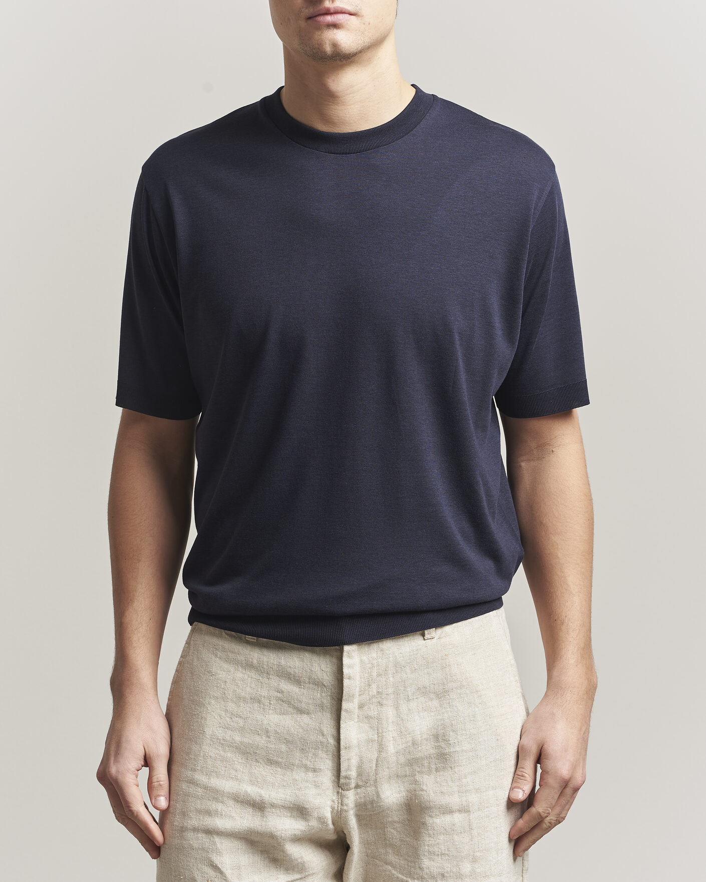 Herren | T-Shirts | Altea | Cotton/Stretch Knitted T-Shirt Navy