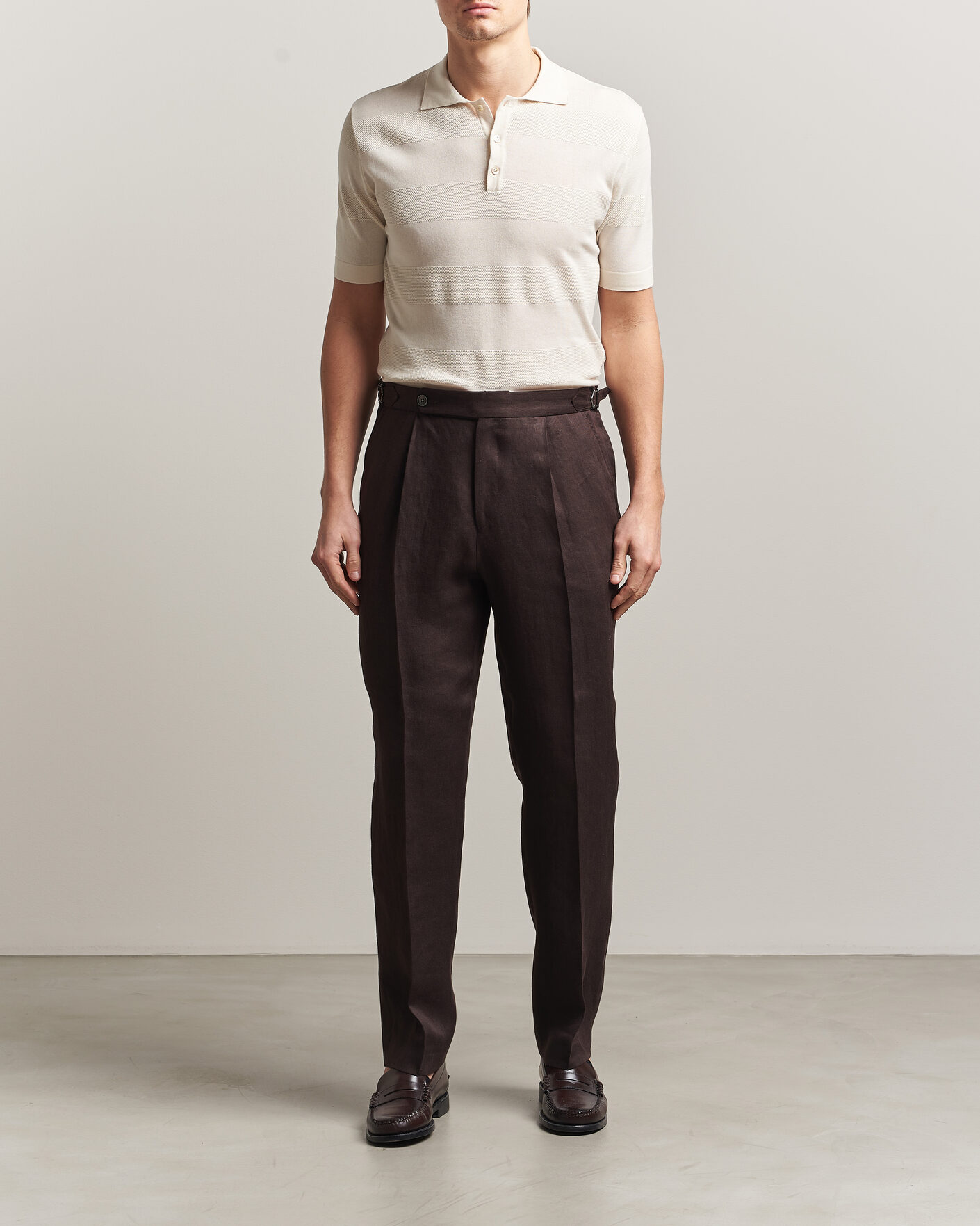 Herren | Poloshirts | Altea | Block Stripe Knitted Polo Off White