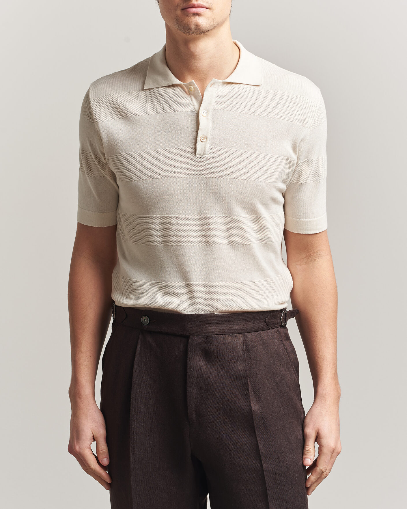 Herren | Poloshirts | Altea | Block Stripe Knitted Polo Off White