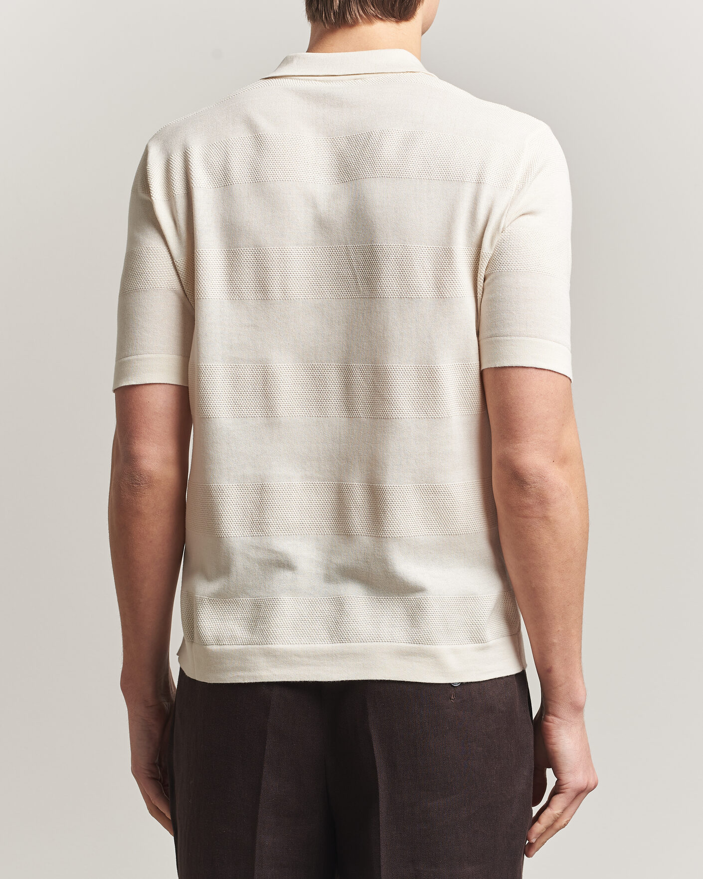 Herren | Poloshirts | Altea | Block Stripe Knitted Polo Off White