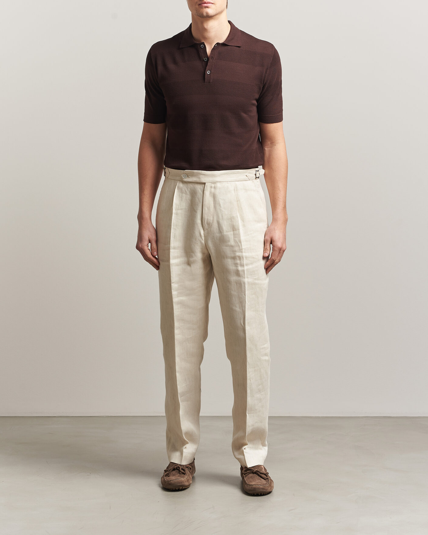 Herren | Poloshirts | Altea | Block Stripe Knitted Polo Dark Brown