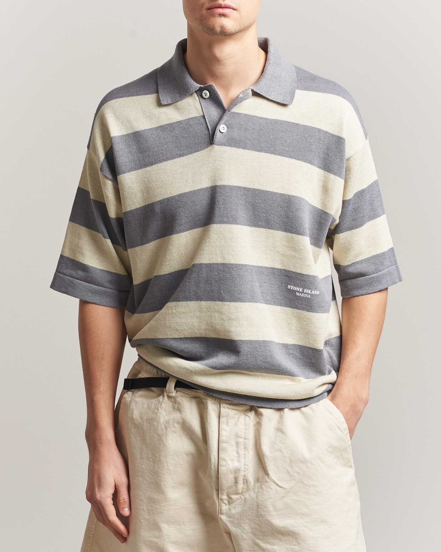 Herren | Poloshirts | Stone Island | Marina Knitted  Cotton/Linen Polo Ivory Melange