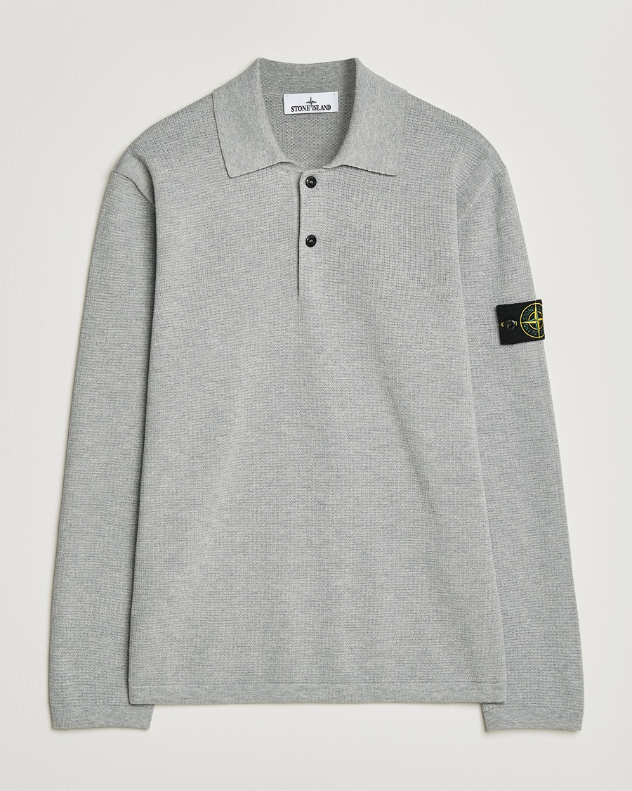 Herren | Pullover | Stone Island | Micro Stitch Knitted Cotton Polo Melange Pearl Grey