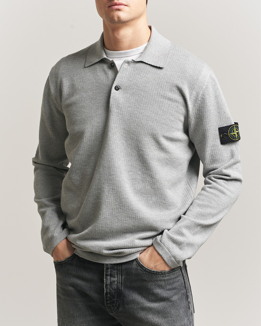 Herren | Pullover | Stone Island | Micro Stitch Knitted Cotton Polo Melange Pearl Grey