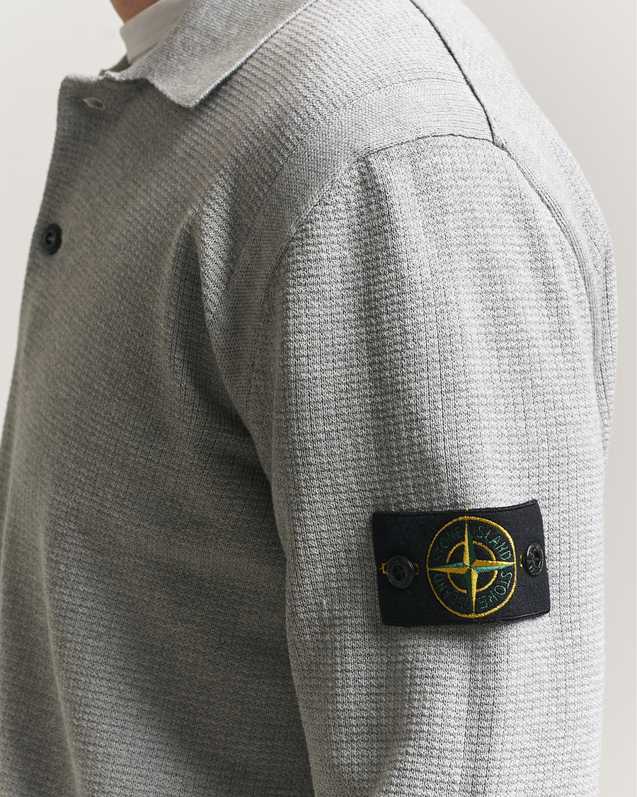 Herren | Pullover | Stone Island | Micro Stitch Knitted Cotton Polo Melange Pearl Grey