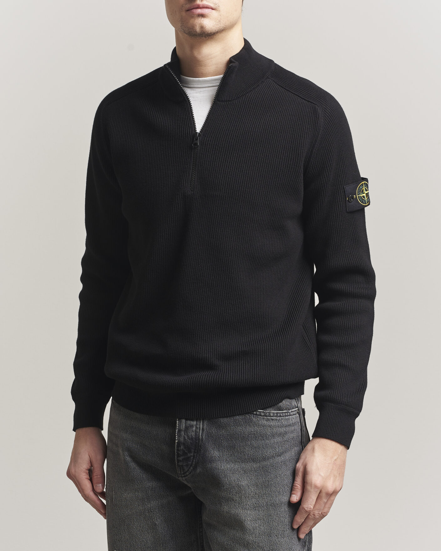 Herren | Pullover | Stone Island | Ribbed Soft Organic Cotton Half Zip Black