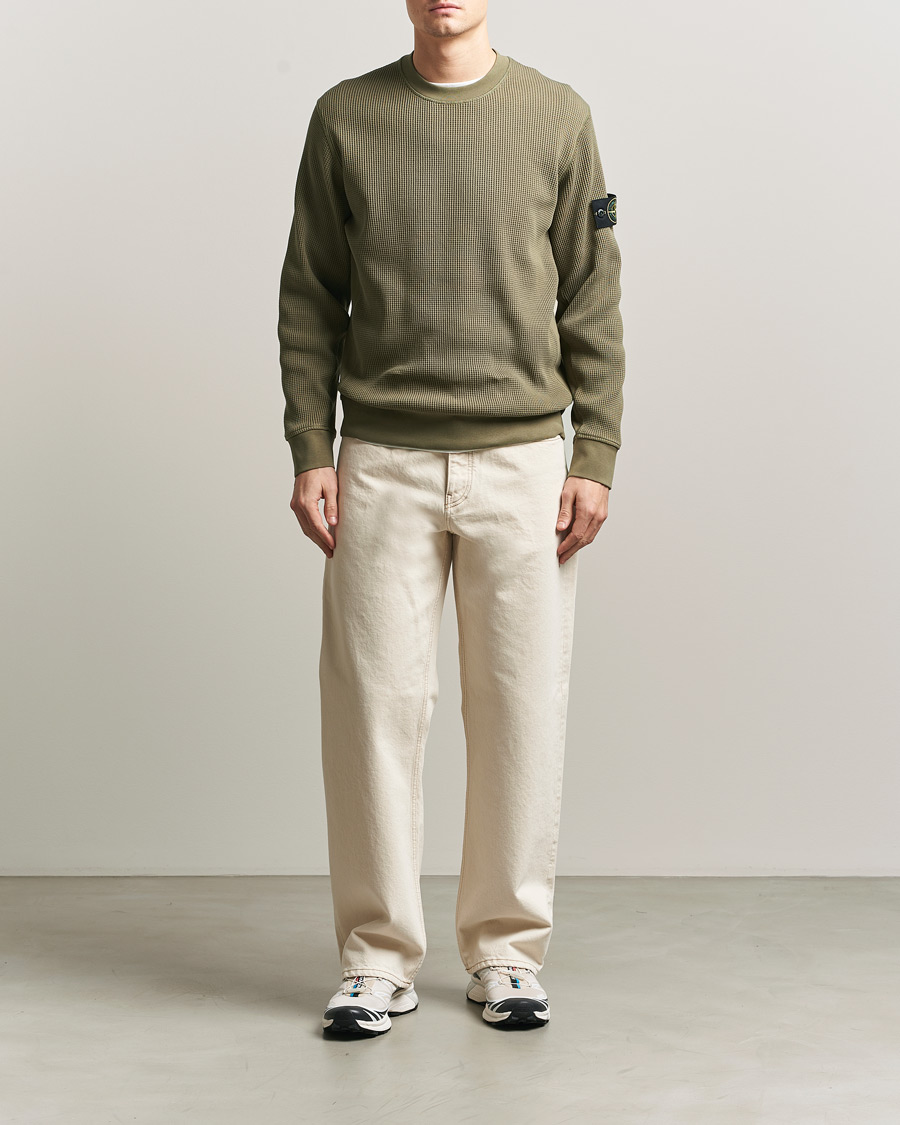 Herren | Pullover | Stone Island | Organic Cotton Waffle Fleece Sweatshirt Military