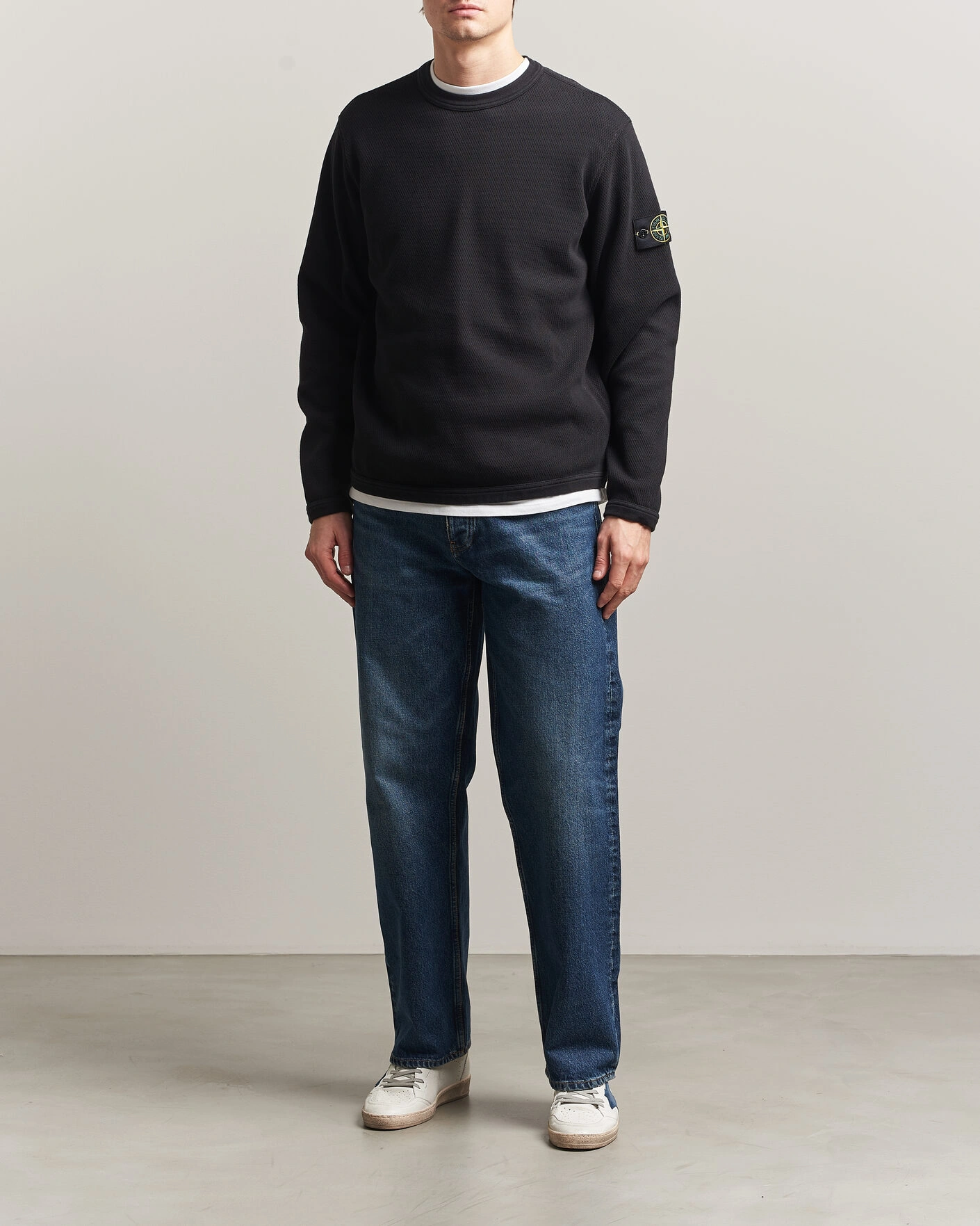 Herren | Pullover | Stone Island | Mesh Stitch Organic Cotton Fleece Crewneck Black
