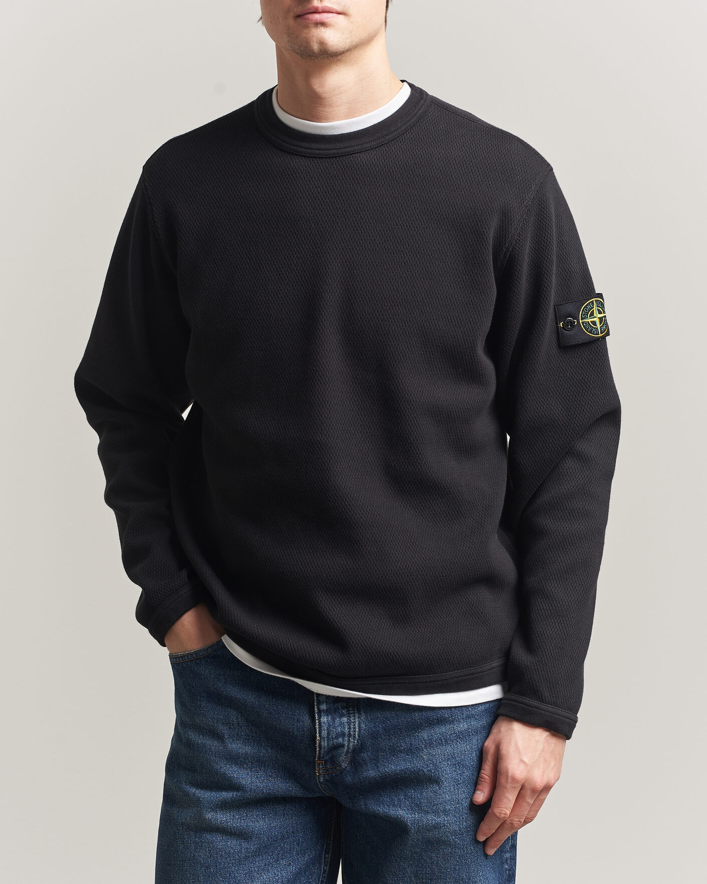 Herren | Pullover | Stone Island | Mesh Stitch Organic Cotton Fleece Crewneck Black