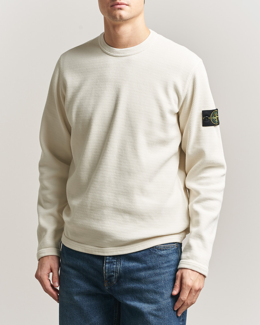 Herren | Pullover | Stone Island | Mesh Stitch Organic Cotton Fleece Crewneck Ivory