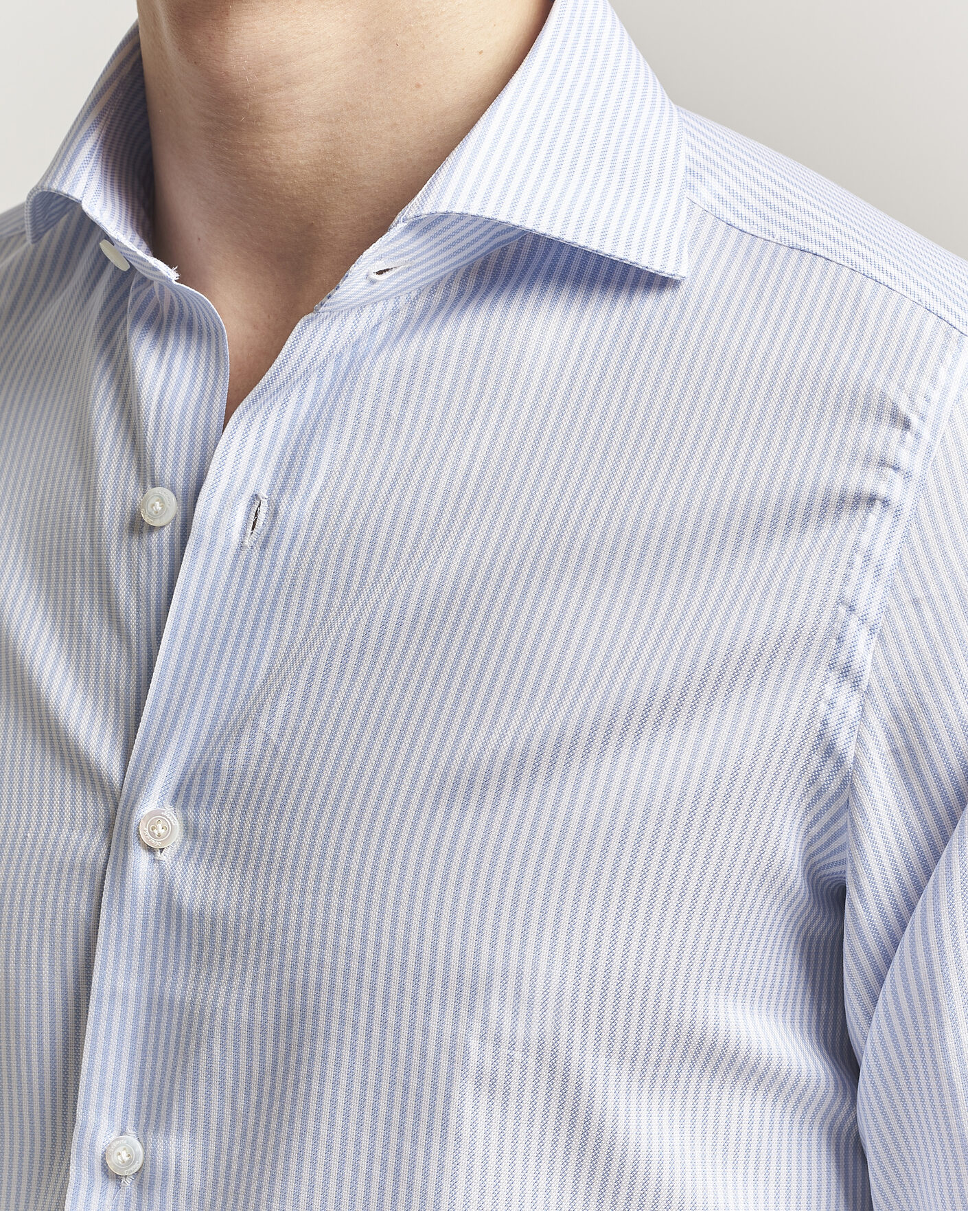 Herren | Hemden | Finamore Napoli | Milano Slim Royal Oxford Dress Shirt Light Blue Stripe