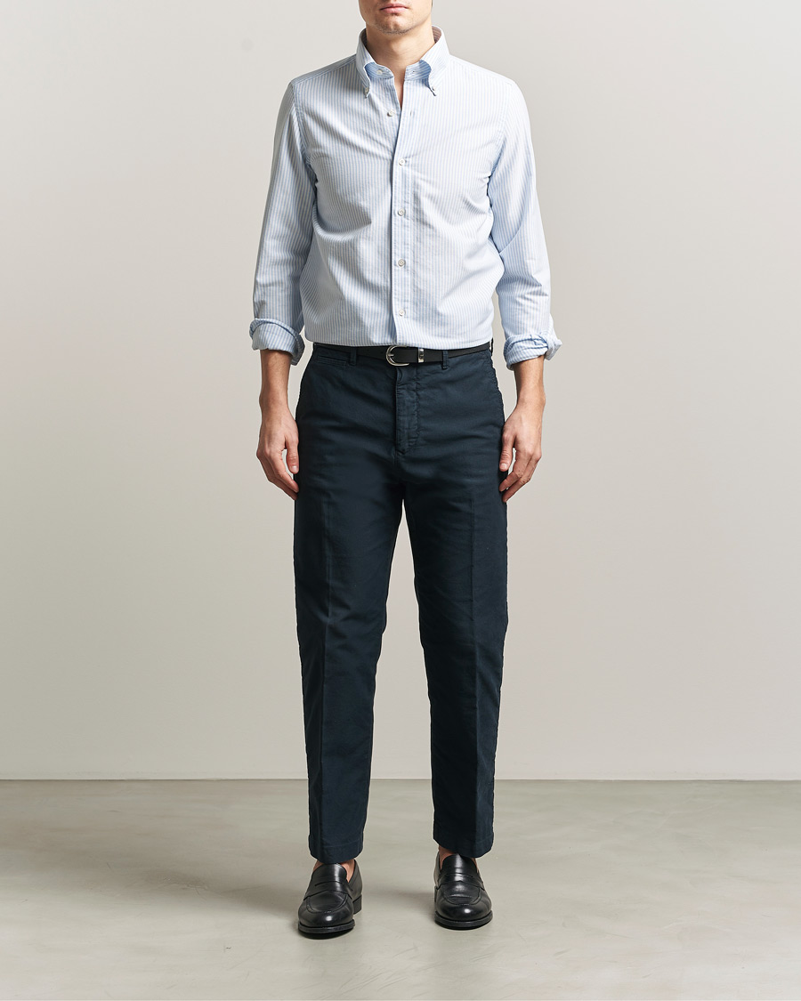 Herren | Hemden | Finamore Napoli | Gaeta Oxford Button Down Shirt Light Blue Stripe