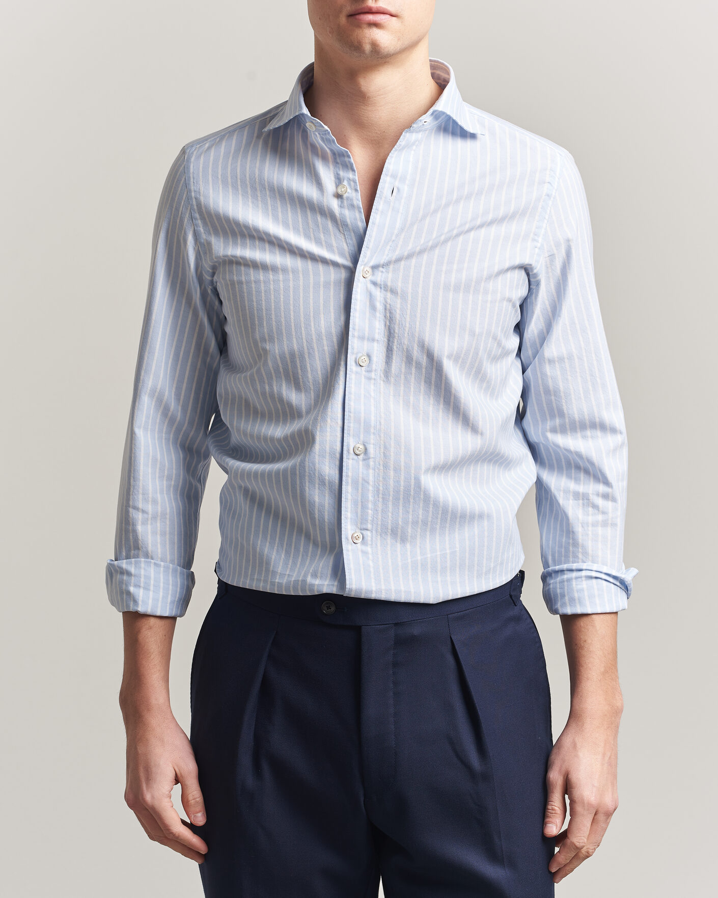 Herren | Hemden | Finamore Napoli | Gaeta Pinpoint Oxford Shirt Light Blue Stripe