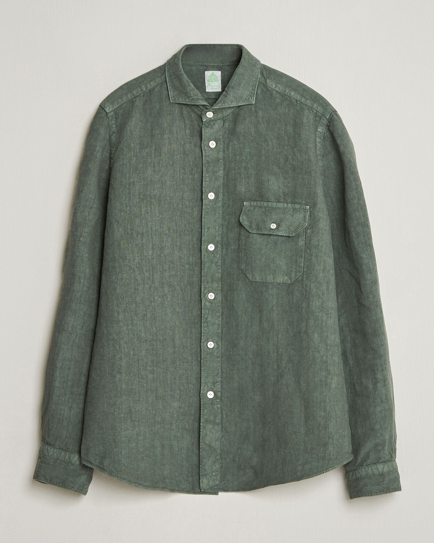 Herren | Hemden | Finamore Napoli | Salina Garment Dyed Linen Overshirt Dark Green