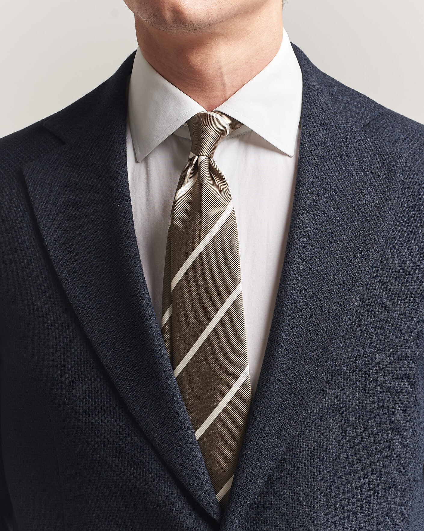 Herren | Krawatten | Finamore Napoli | Regimental Stripe Silk Tie Olive/White