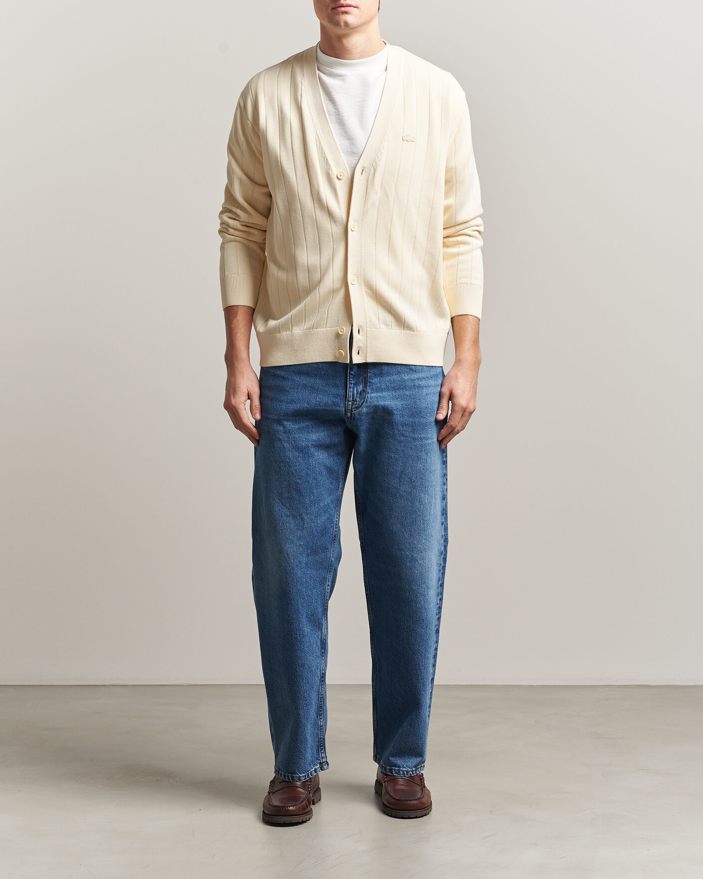Herren | Pullover | Lacoste | Cotton Structured Knitted Cardigan Naturel Clair
