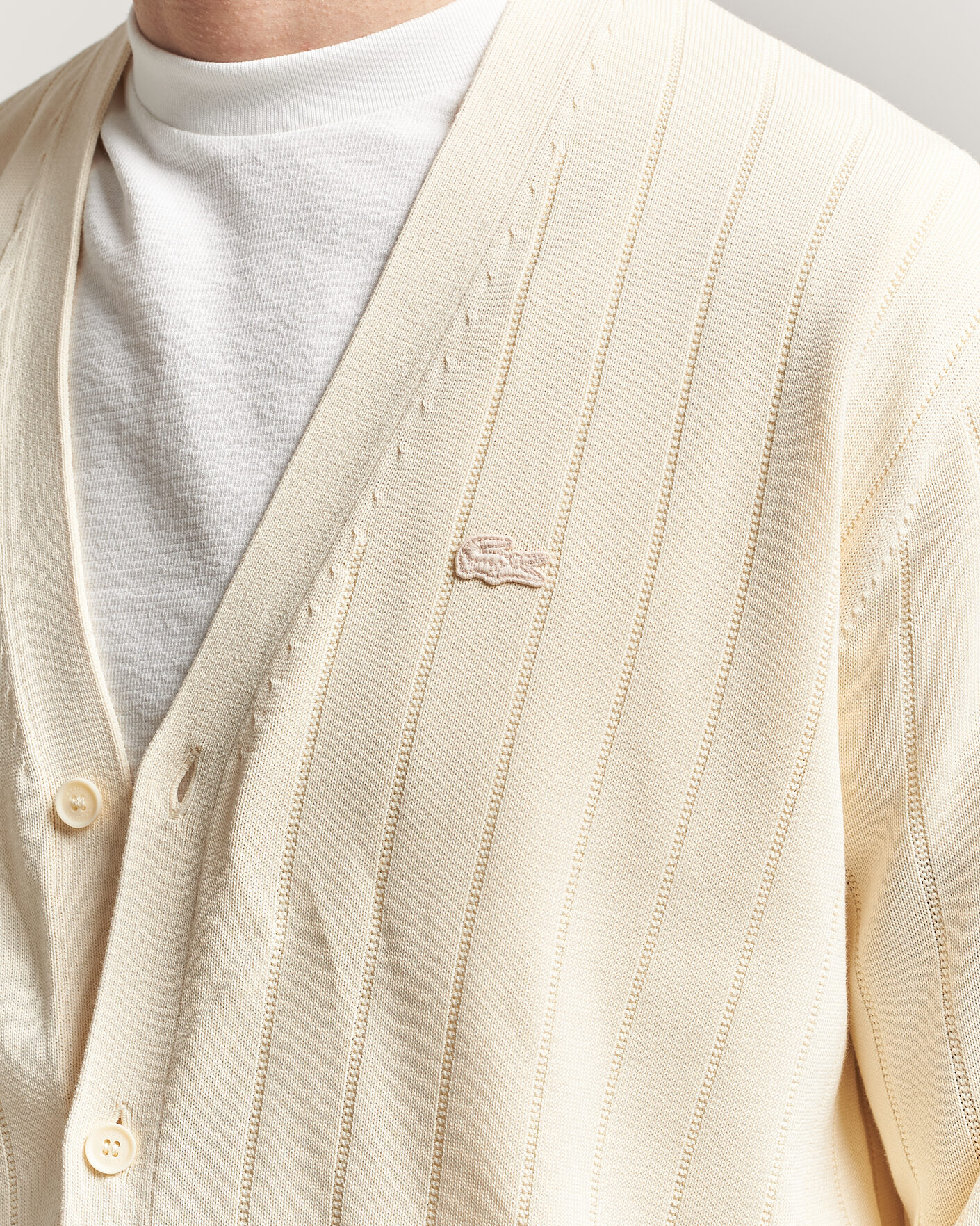 Herren | Pullover | Lacoste | Cotton Structured Knitted Cardigan Naturel Clair