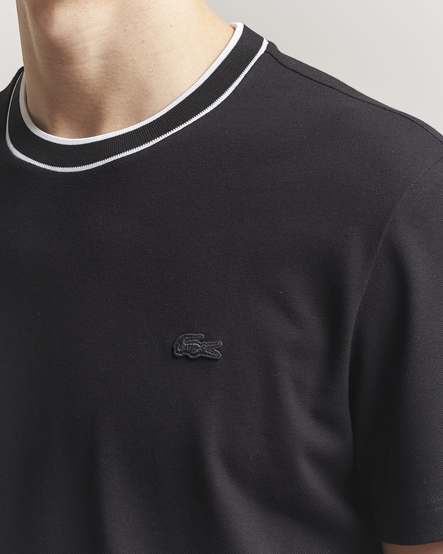 Herren | T-Shirts | Lacoste | Contrast Rib Piqué T-Shirt Black