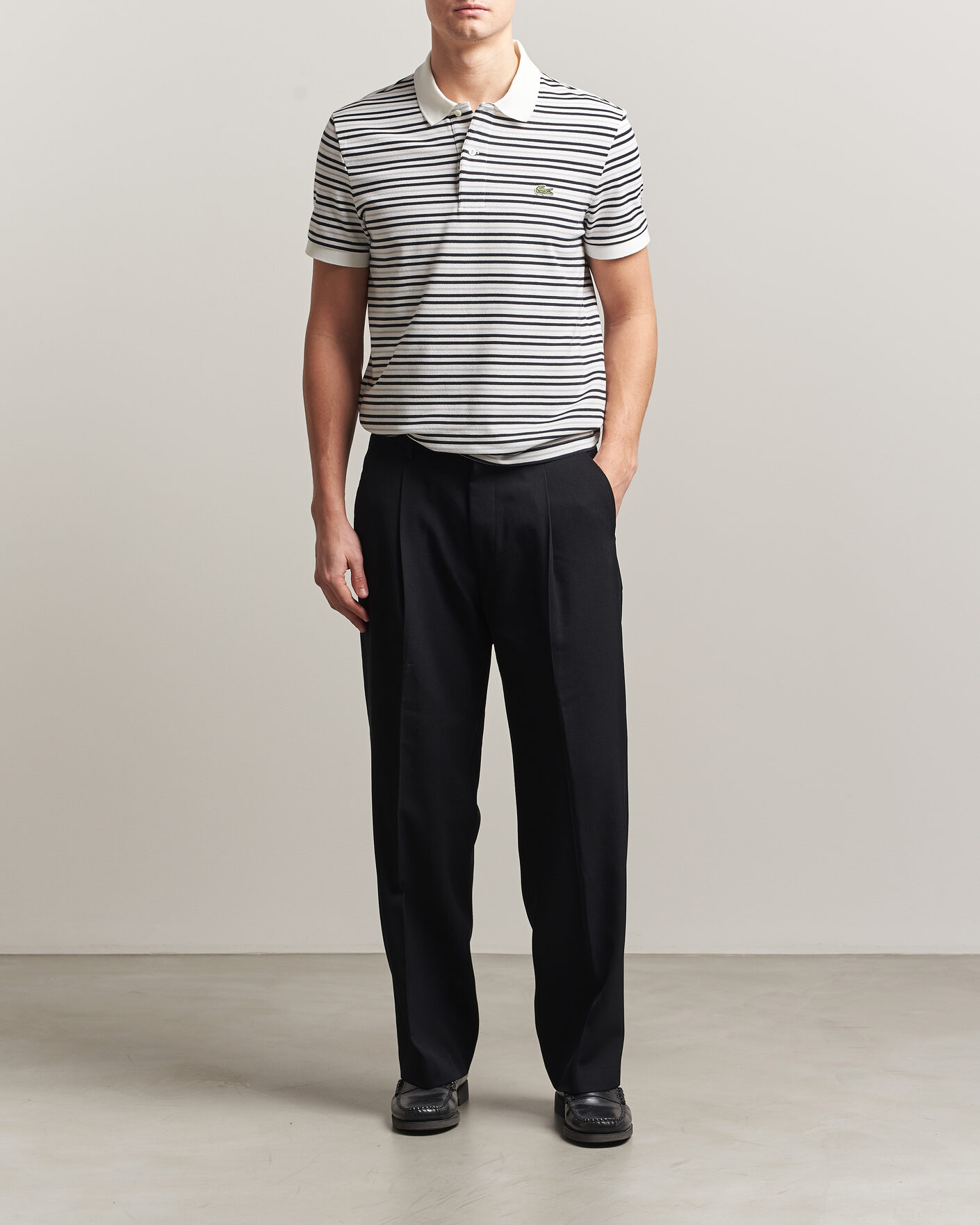 Herren | Poloshirts | Lacoste | Original Striped Polo Piké Blackbird/Flour