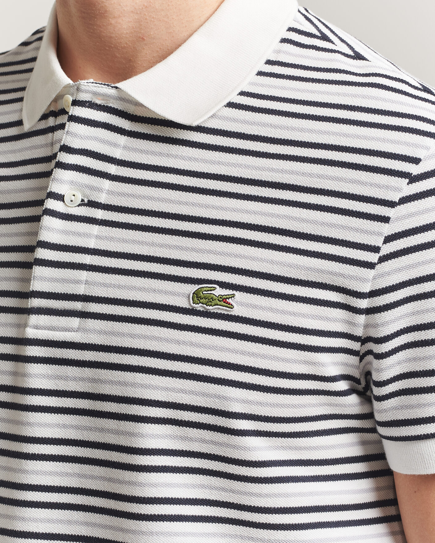 Herren | Poloshirts | Lacoste | Original Striped Polo Piké Blackbird/Flour