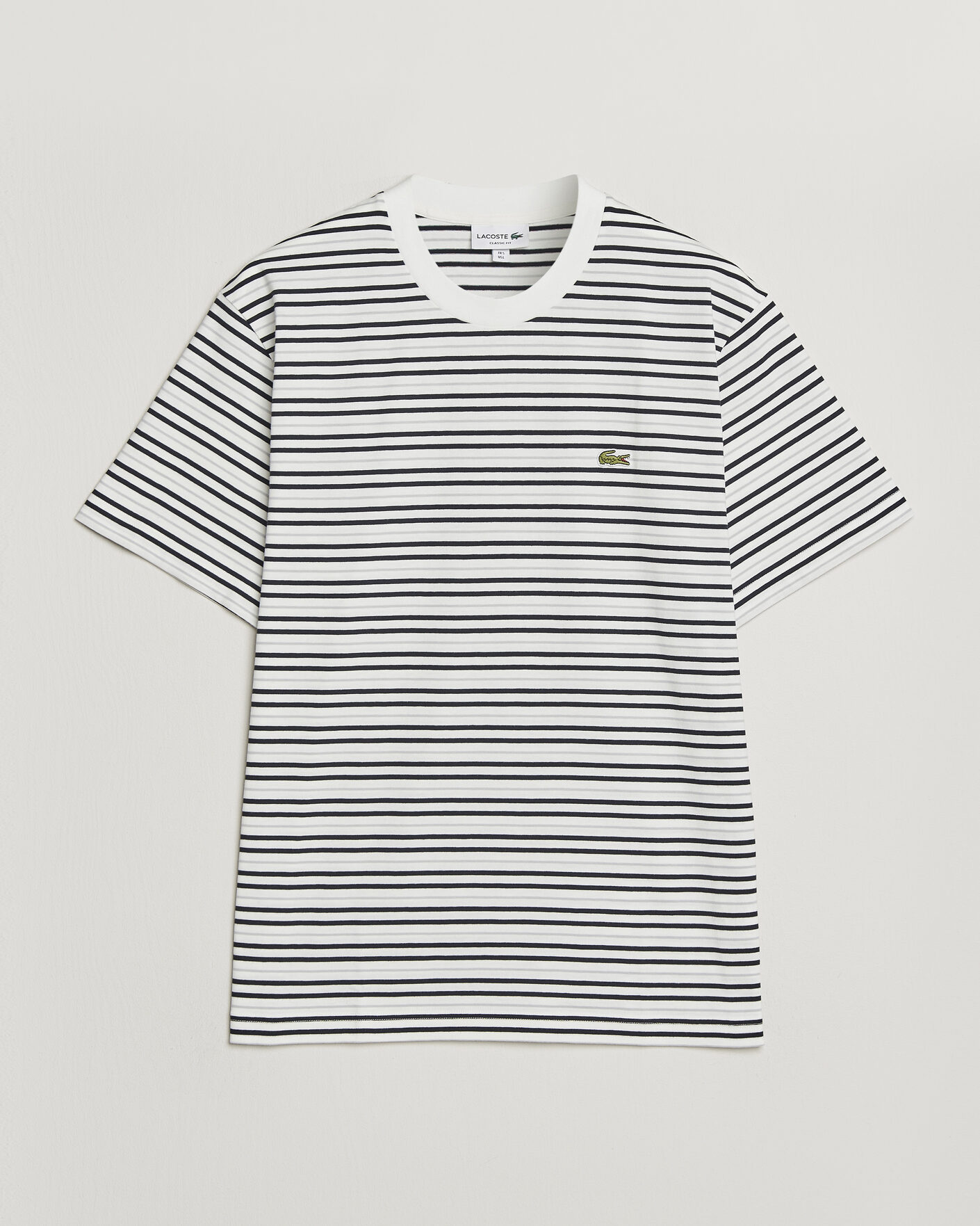 Herren | T-Shirts | Lacoste | Cotton Striped T-Shirt Blackbird/Flour