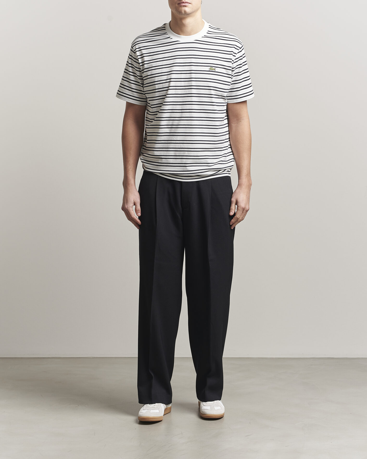 Herren | T-Shirts | Lacoste | Cotton Striped T-Shirt Blackbird/Flour