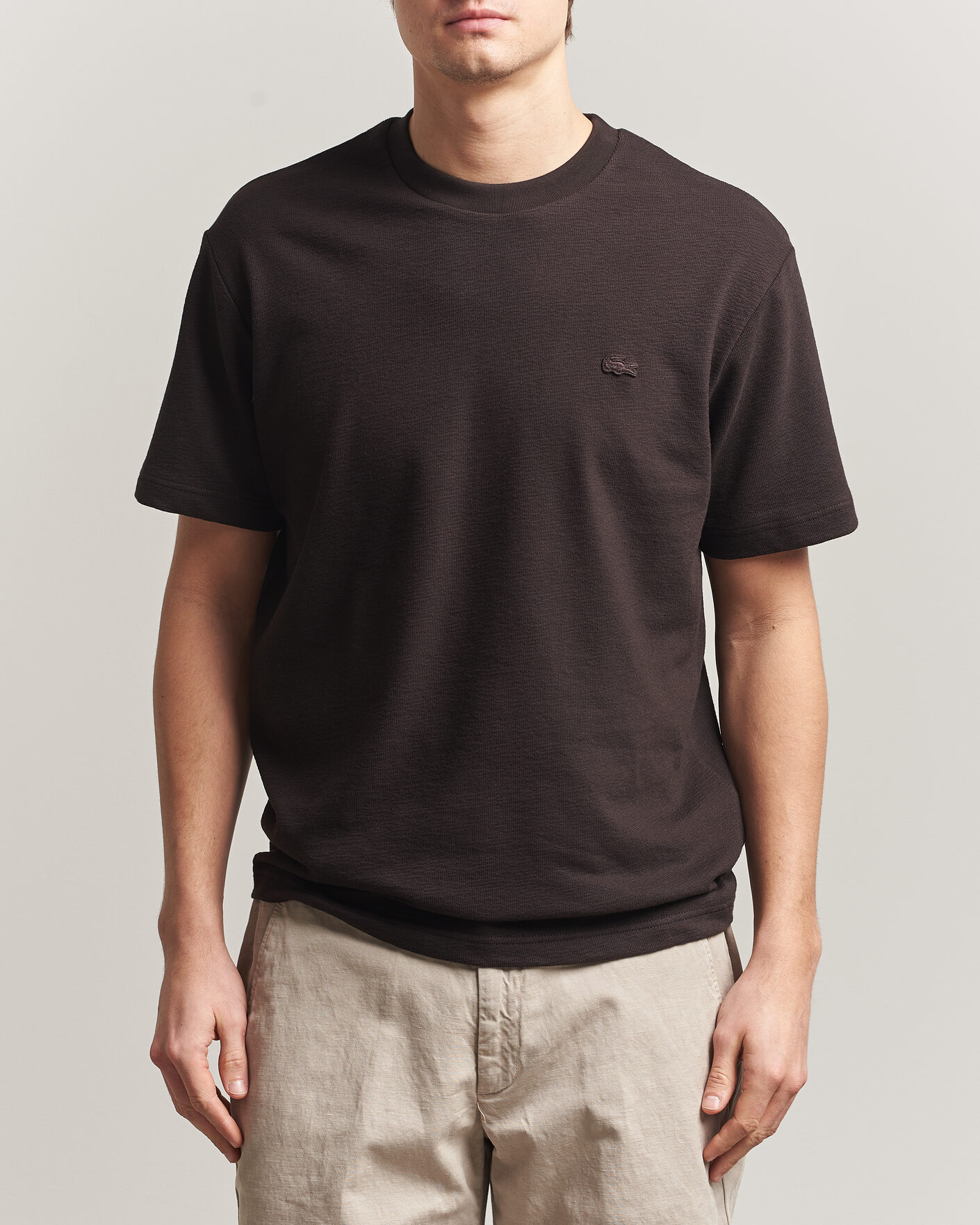 Herren | T-Shirts | Lacoste | Textured Cotton T-Shirt Buffalo Brown
